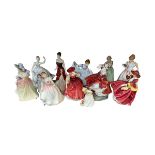 Royal Doulton female figure selection of twelve (10 large, 2 smaller) including figures from various