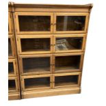Minty oak stacking barrister bookcase - four sections with double opening door to each, width 89.