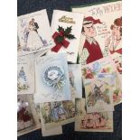Mixed paper lot to include; early Christmas cards(30+) and greetings & birthday postcards (20).