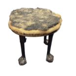 Unusual oval-topped mahogany stool with 18th Century ball and claw feet, widthm48cm, depth 36cm,