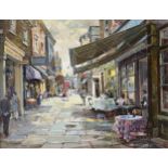 Norbert Sullivan Pugh (British, 20th Century) – Shepherd Market, London. A colourful oil on board