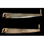Pair of vintage hand saws, approx. 120cm and 136cm in length. Qty 2