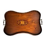 An Edwardian inlaid serving tray with brass handles, 54cm x 38cm.