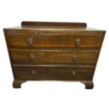 Small early 20th Century three drawer chest of drawers, width 95cm, depth 44cm, height 68cm.