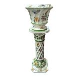 Capodimonte white and green with floral pattern jardinière on stand, with Capodimonte stamps to