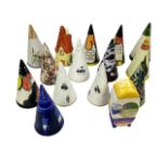Conical ceramic sugar sifters (15) to include Crown Devon "Hand painted by Dorothy Ann" (4),