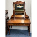 Edwardian walnut dressing table with large mirror, width 107cm, depth 53cm, height 165cm.