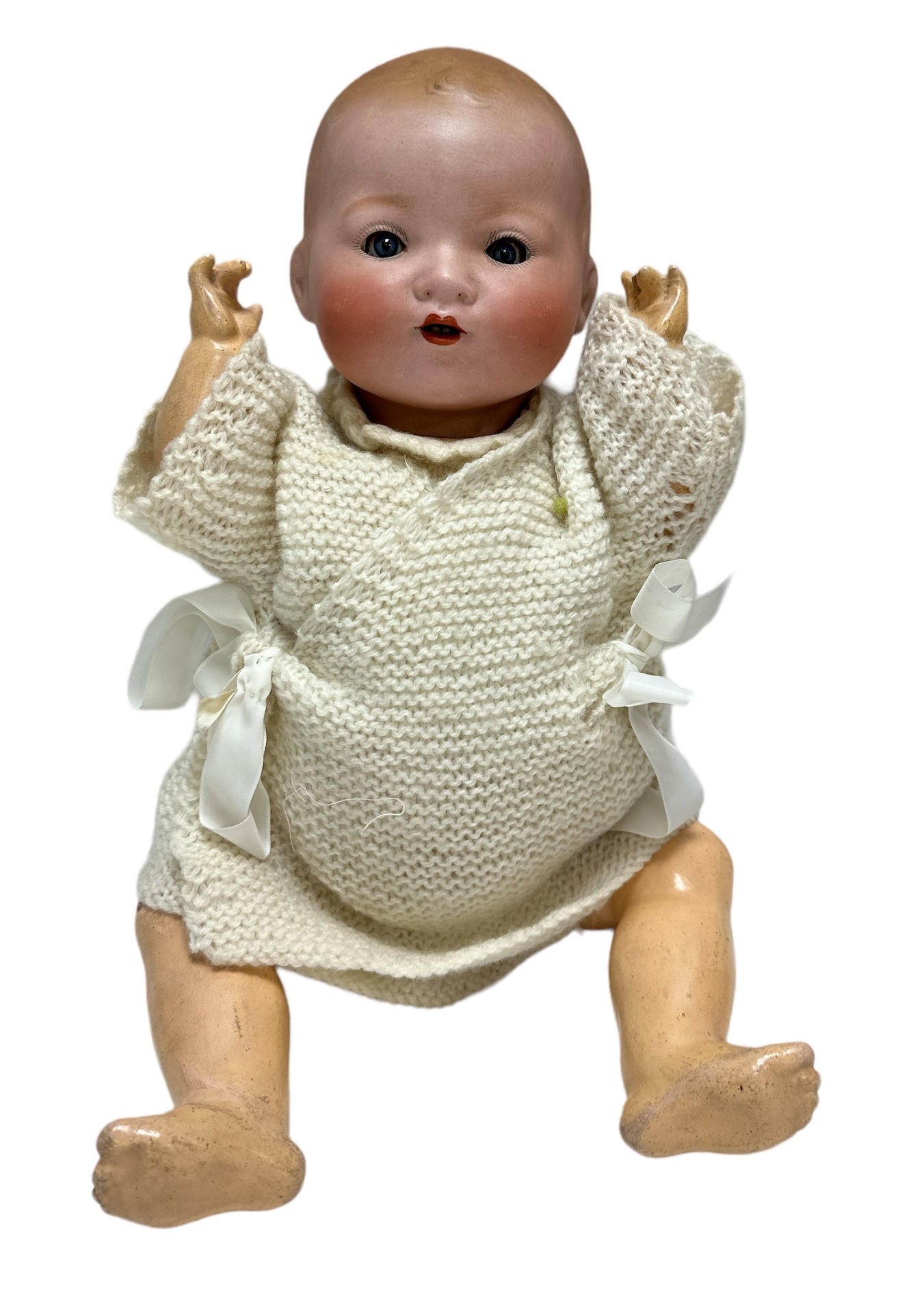 A 19th century Armand Marseille doll with bisque head, blue glass eyes and two lower front teeth , - Image 2 of 7