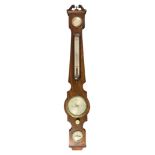 Early/mid 19th Century mahogany four instrument wheel barometer, with a 4.5 inch engraved and