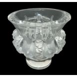 A modern Lalique France art deco style crystal Dampierre pattern vase with embossed sparrows and