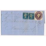 Great Britain. 1854 registered postal wrapper London to Macclesfield with 1854 2d blue x2 (SG 19?)