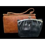 A pair of vintage leather handbags, to include; a small black leather handbag with art deco style