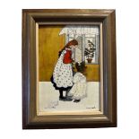 Susan Searle – An aesthetic pictorial enamel framed plaque by Susan Searle depicting a mother and