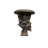 Cast iron fluted tulip shaped garden urn/planter on stand, total height 92cm (stand is 30cm),