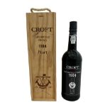 A Bottle Of Croft Late Bottled Vintage Port 1984. Bottled In 1990 and presented in a wooden case.