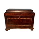 Inlaid mahogany tea caddy, missing divider, width 24.5cm, depth 13cm, height 19cm.