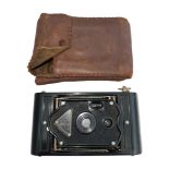 Bakelite Rajar no 6 bellows film camera with leather case.