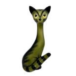 A large green and black Sylvac cat with yellow eyes (3457). Height 34cm.