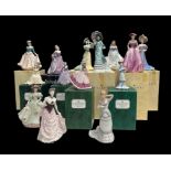 Coalport figurines (14) with boxed Age of Elegance range including "Evening Promenade - Figure of