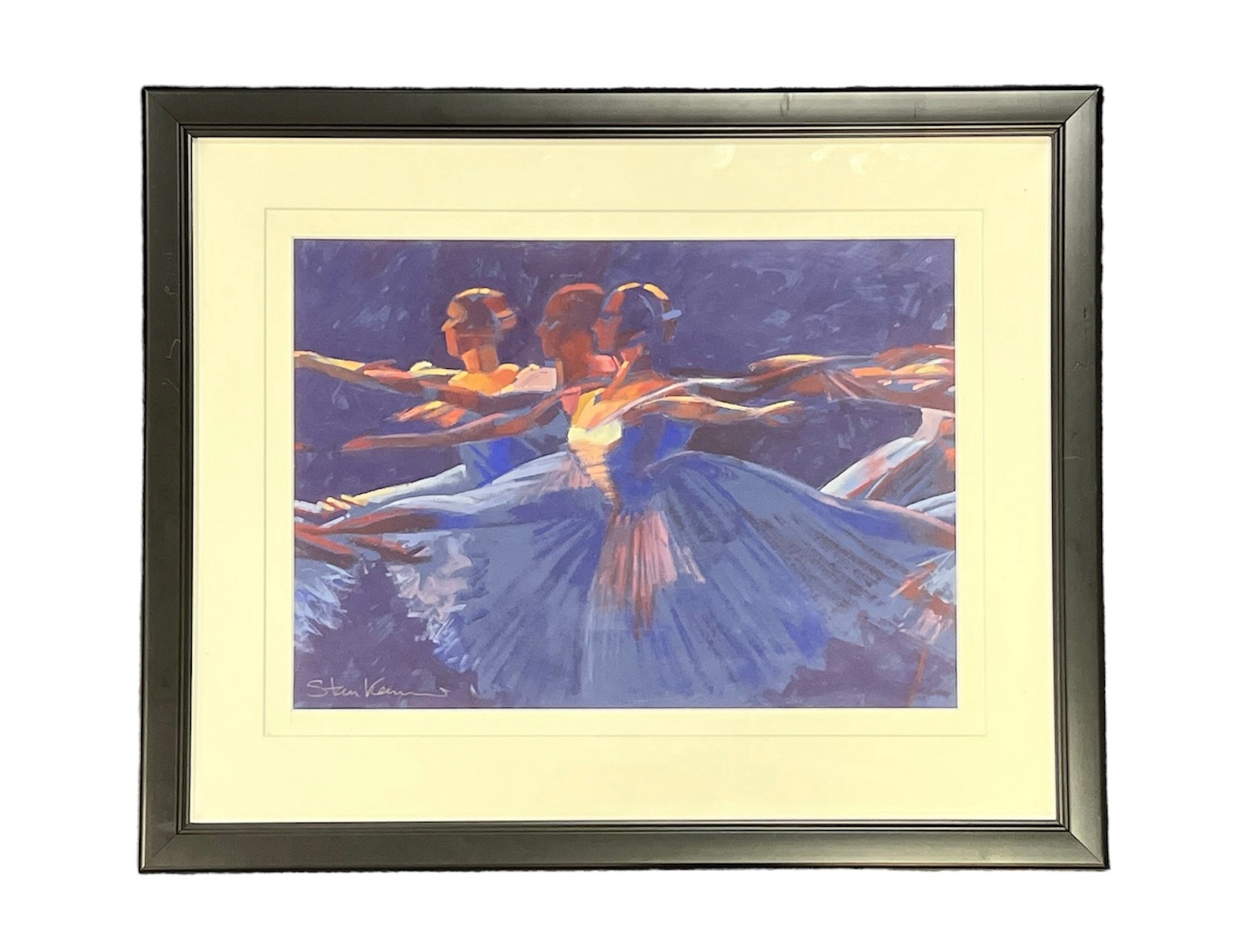 Stan Kaminski (b.1952) – Ballet Dancers, blue tone gouache painting of a group of ballet dancers.
