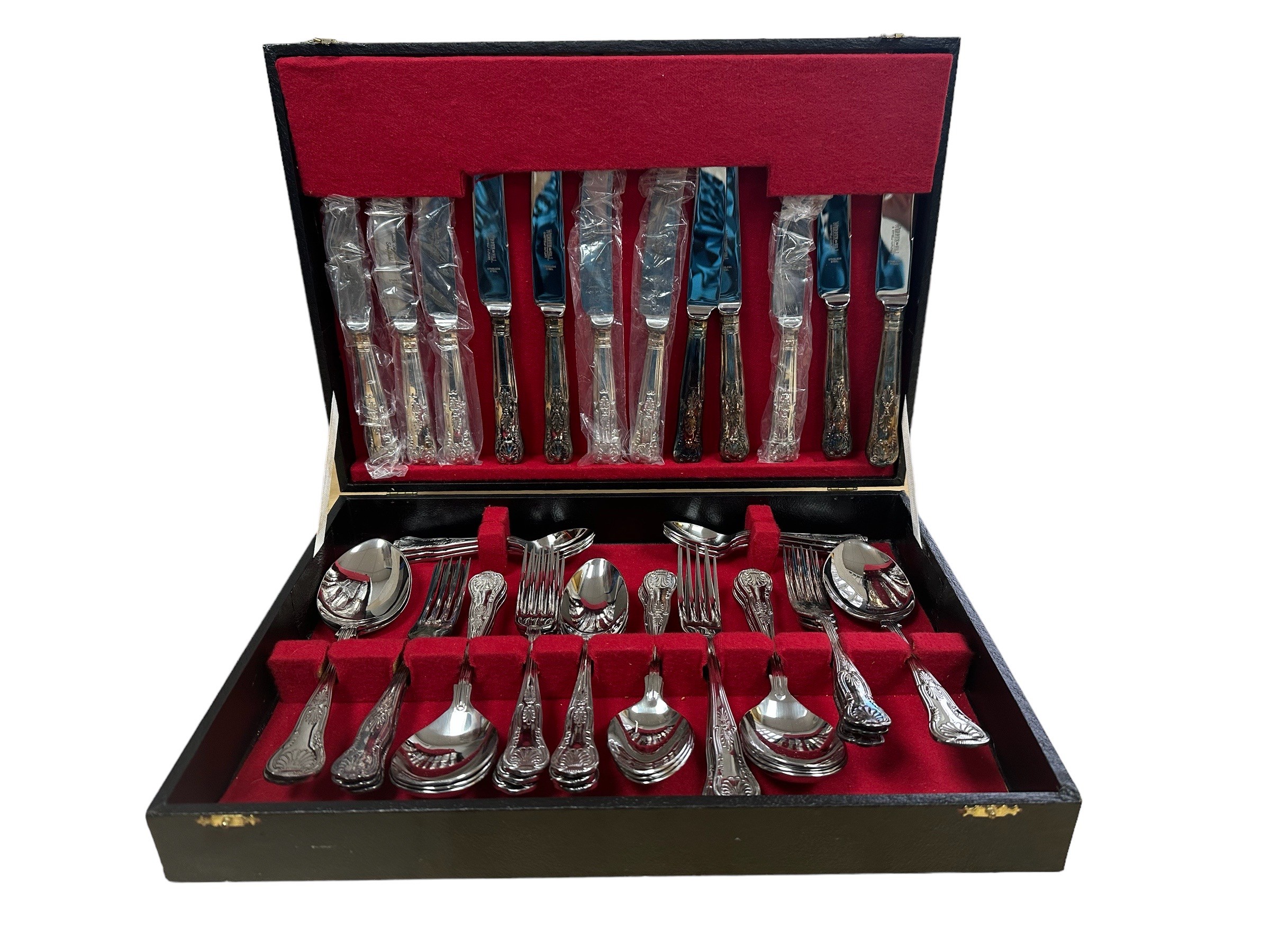 A Webber & Hill stainless steel and silver plate canteen of cutlery for 6 people.