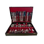 A Webber & Hill stainless steel and silver plate canteen of cutlery for 6 people.
