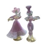 Pair of Murano Glass studio glass pink dancers (2)