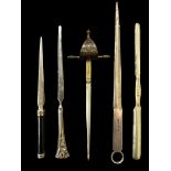 4 letter openers including a vintage Spanish Toledo sword handle letter opener, a Mappin & Webb