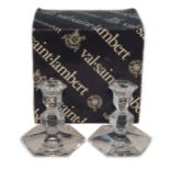 Val Saint Lambert – Pair of Val Saint Lambert Belgian Clear Crystal candle holders, in original