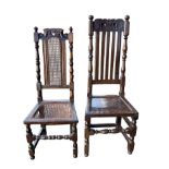 Late 17th Century oak slatted back high chair (height 121cm) with walnut example of similar