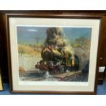 Terence Cuneo. King George V locomotive framed print, limited edition signed by artist and counter