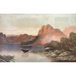 B. Ward (Early 20th Century) – Gouache framed landscape painting depicting highland cattle resting