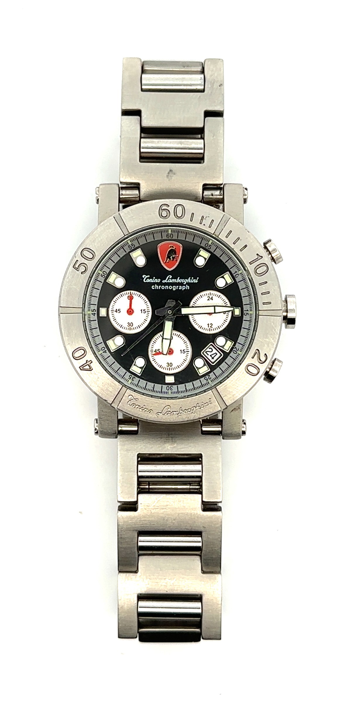 A Tonino Lamborghini Chronograph stainless steel watch, with three subsidiary dials. Reverse