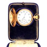 A 9ct gold full hunter pocket watch with Swiss movement, AF, total weight 87g.