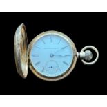 Elgin Natl Watch Co 14ct Gold Hunter pocket watch, white enamelled dial with black Roman Numerals,