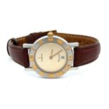 Ladies Corum ROMVLVS wristwatch, steel on leather strap with original buckle, quartz movement, in