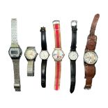 A selection of six various watches, to include; a Spiro Agnew political character D.T.C watch in
