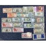 World banknotes (23) from Australia, Canada, Greece, GB, Ireland, USA and others, in mixed