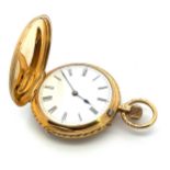 Stunning Pin Set 18k gold Full Hunter pocket watch with case, manual wind, in working order.