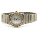2001 Ladies Omega Constellation wristwatch, 18k gold & steel, mother of pearl diamond dial, with