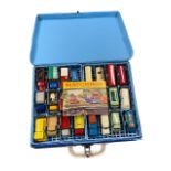 Matchbox. 48-Car Carry Case (Ford GT40 No. 41 illustration, mid blue) and light blue plastic inner