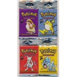 Pokémon Base Set 2 (Two) sealed booster pack, complete set of all four packs with Pikachu (approx.