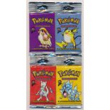 Pokémon Base Set 2 (Two) sealed booster pack, complete set of all four packs with Pikachu (approx.