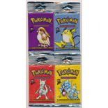 Pokémon Base Set 2 (Two) sealed booster pack, complete set of all four packs with Pikachu (approx.