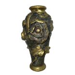 Japanese bronze floral vase, with floral and leaf relief decorations to side, marked to base. Heavy.