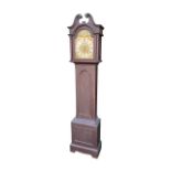Oak long cased clock with 9.5" brass dial, height 193cm.