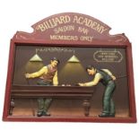 A large wooden Country Corner Billiard Academy Saloon Bar Members Only billiards board, with three-