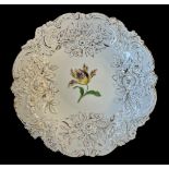 Large Meissen porcelain bowl with hand painted iris flower decoration in the centre and gilded