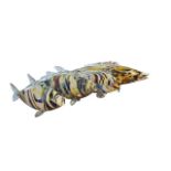 Murano Glass Fish, a group of four decorative Murano Glass colourful fish, varying sizes measuring
