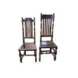 Late 17th Century oak slatted back high chair (height 121cm) with walnut example of similar